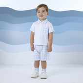 Mitch & Son Boys Pale Blue and White Gingham Poloshirt and Short Set